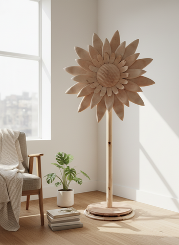 HarmatJaggi Handcrafted Wooden Sunflower Floor Sculpture – 6 ft | Turkish Craft, Dubai Finish