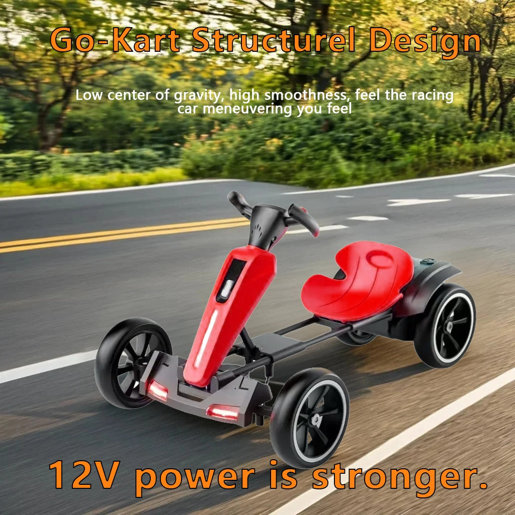 12V Electric Kids Pedal Go Kart, Folder Go Kart, Outdoor Ride On Toy With Adjustable Seat, 4 Non-Slip EVA Wheels For Boys And Girls For Age 3-8 Years Old