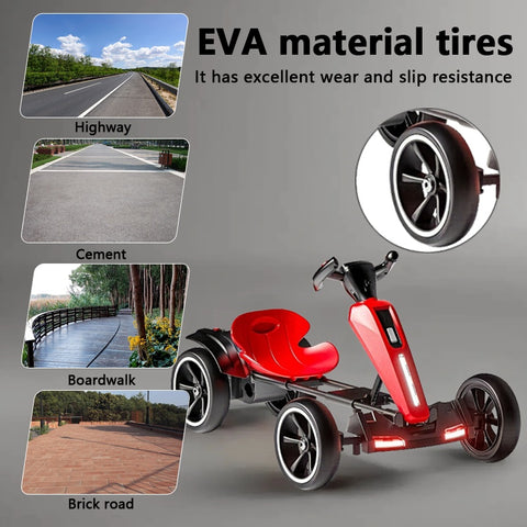 12V Electric Kids Pedal Go Kart, Folder Go Kart, Outdoor Ride On Toy With Adjustable Seat, 4 Non-Slip EVA Wheels For Boys And Girls For Age 3-8 Years Old