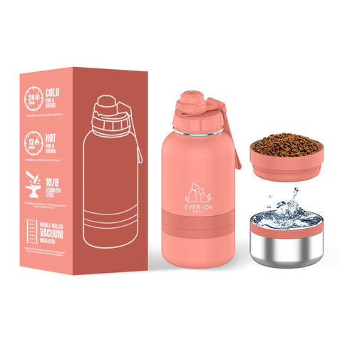 2-in-1 Insulated Dog Water Bottle & Food Container – Stainless Steel Travel Bottle