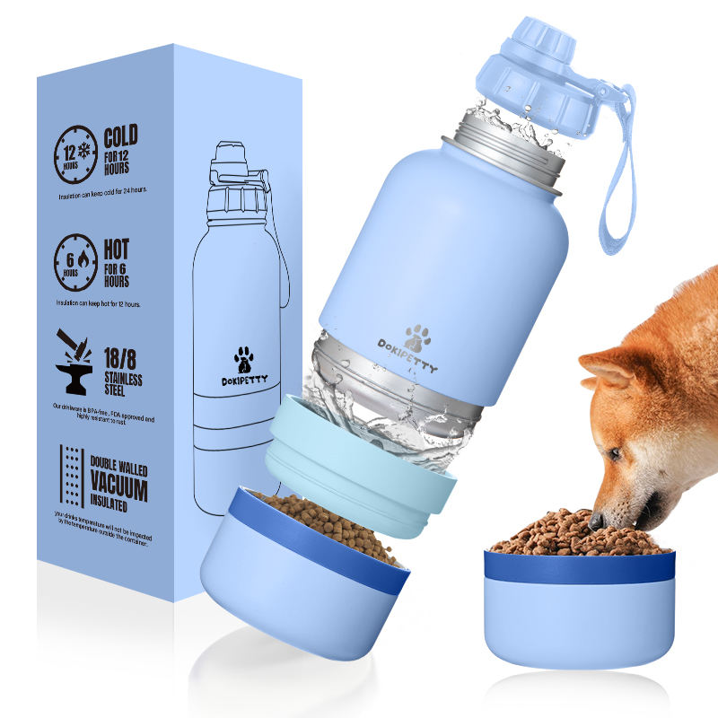 2-in-1 Insulated Dog Water Bottle & Food Container – Stainless Steel Travel Bottle