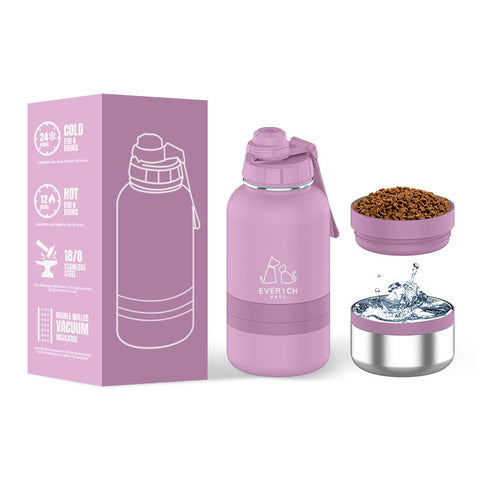 2-in-1 Insulated Dog Water Bottle & Food Container – Stainless Steel Travel Bottle