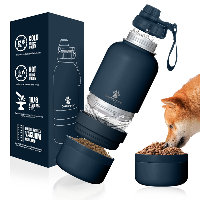 2-in-1 Insulated Dog Water Bottle & Food Container – Stainless Steel Travel Bottle
